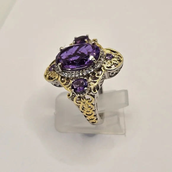 Gorgeous Amethyst Ring with Alexite Accents Size 8. Sterling & 18k Gold! - Picture 6 of 9
